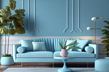 Light blue living room_hyperrealistic - Generative AI