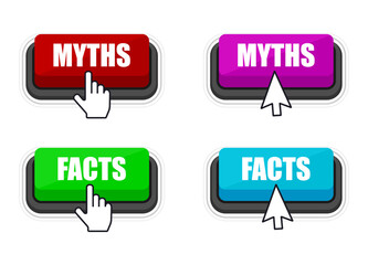 Facts vs myths, fact-checking. Check mark. Fake news. Rumors comparing with true information. Facts vs myths label