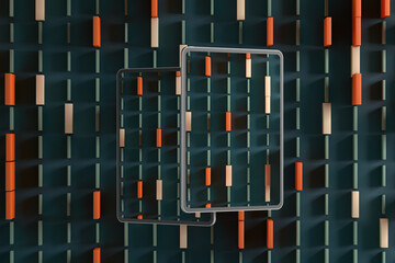 Two device tablets on an abstract background