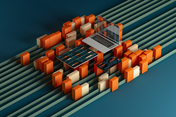 Technological devices on an abstract background