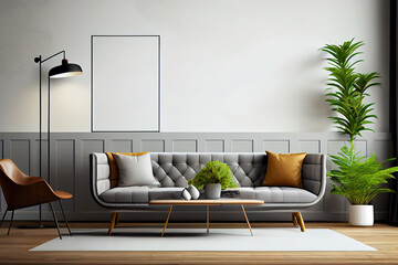 Friendly interior style. living room. Wall mockup. Generative Ai