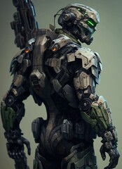 Fototapeta premium robot warrior soldier in a super high detail uniform, generative AI