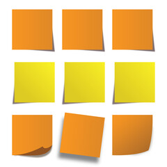  Multicolor post it notes.Colored sticky note set. Vector realistic illustration. Sticky note collection with curled corners and shadows.
