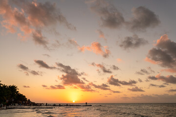 Holbox island sunset on beach, Mexico