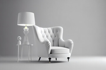 White fabric armchair on white background. Generative Ai