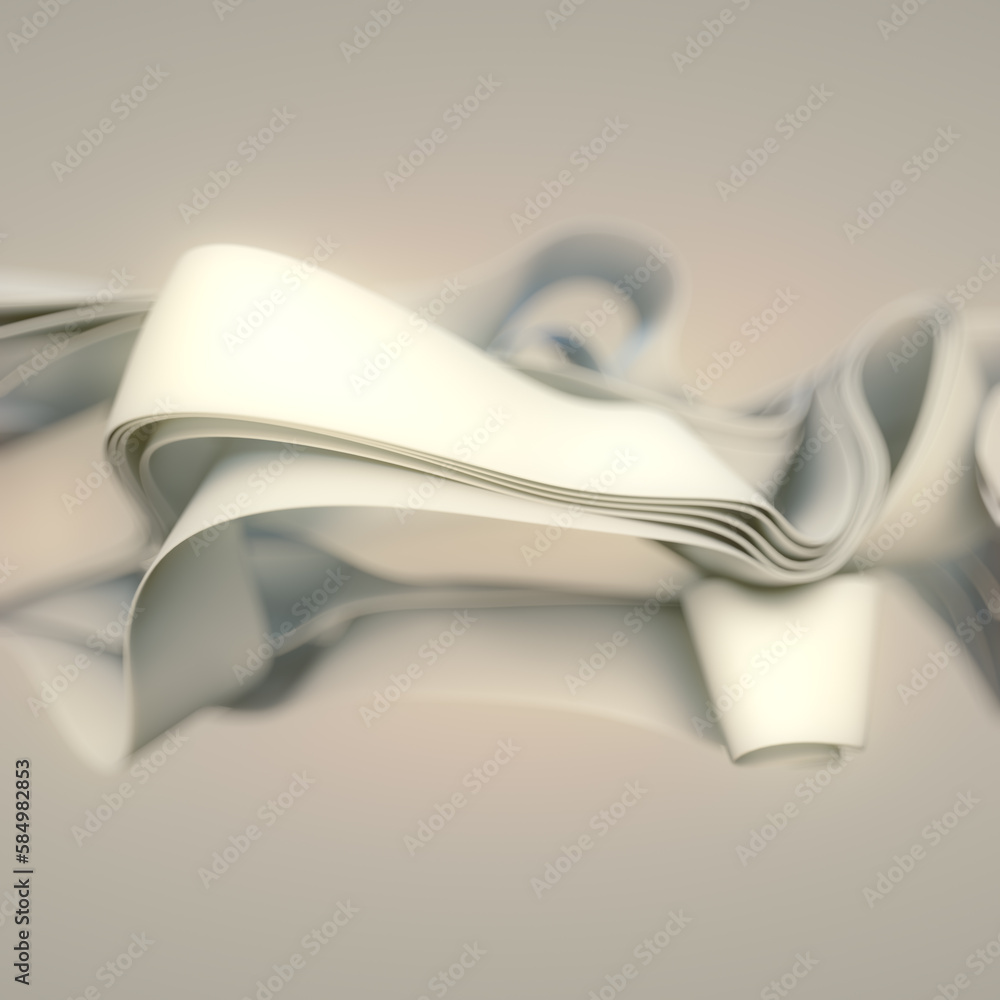 Poster white stripes of fabric wavering in the wind. 3d rendering digital illustration