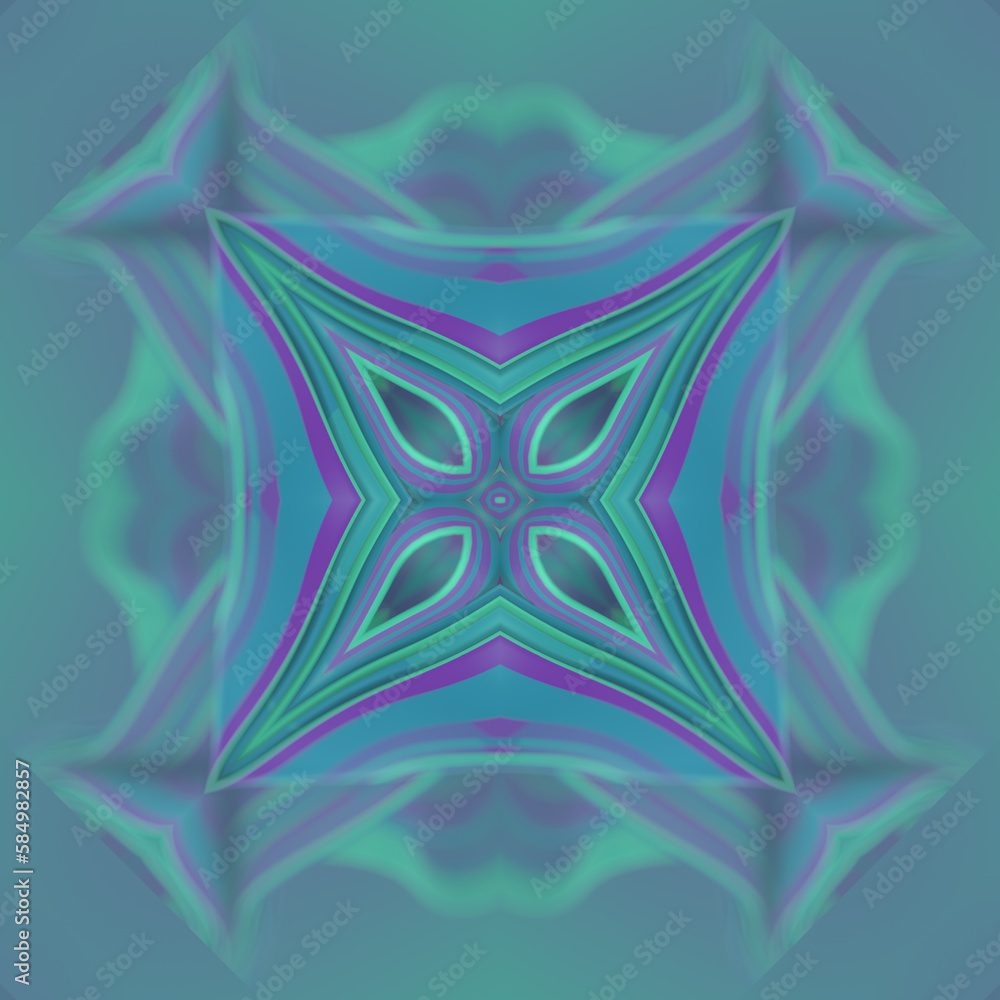 Aufkleber Modern kaleidoscopic pattern with flying neon colored stripes of fabric in the wind. 3d rendering digital illustration