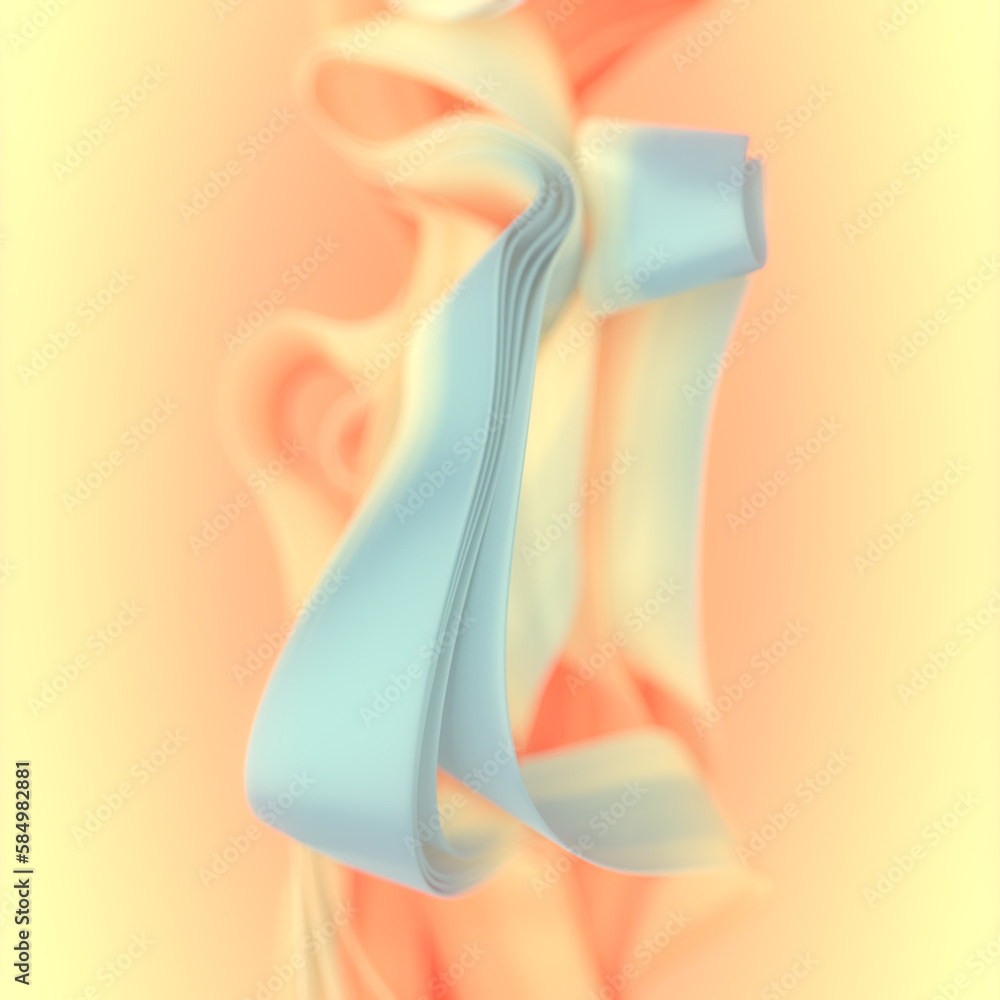 Poster stripes of fabric with a fashionable gradient in waves and depth of field effect. 3d rendering digit