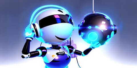 Photo of a robotic assistant with a headset and microphone