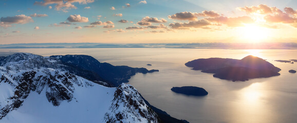 Canadian Mountain Landscape on the West Coast of Pacific Ocean. Aerial Panorama. Near Squamish and...