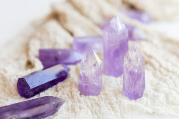 Purple Caribbean calcite laying for display flat lay