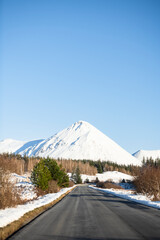 Snowy mountain peak on Isle of Skye in Scottish Highlands