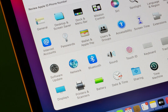 Portland, OR, USA - Dec 30, 2022: MacOS System Preferences page is seen on a MacBook Air laptop computer.