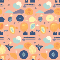 Whimsical Pastel Space Journey - Abstract Nursery Pastel Space Clouds Seamless Pattern
