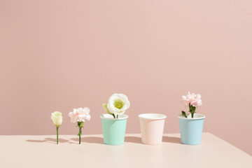 Eco-friendly coffee paper cup. Colors cup with flowers