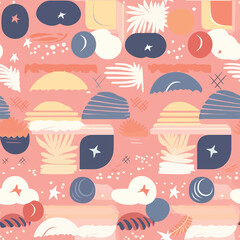 Serene Pastel Space Fantasy - Abstract Nursery Pastel Space Clouds Seamless Pattern
