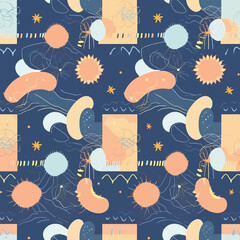 Abstract Pastel Cloudscape - Abstract Nursery Pastel Space Clouds Seamless Pattern
