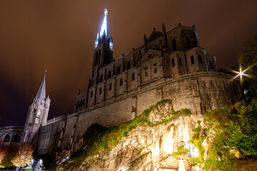 Notre Dame du Rosaire de Lourdes at night