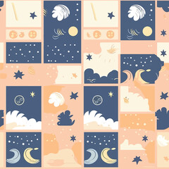 Pastel Nursery Skyscape - Abstract Nursery Pastel Space Clouds Seamless Pattern
