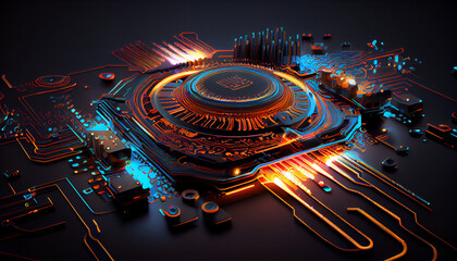 Abstract circuit cyberspace design created with Generative Ai technology