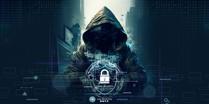 Hacker, hacker hacks network, hacker on a dark background. Dangerous Hooded Hacker Breaks into Government Data Servers