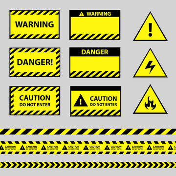 Warning, caution danger sign and tape, Black Yellow Stripes Barricade Tape and sign