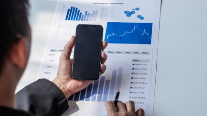 Businessman, financial auditor and secretary doing balance calculation report The Revenue...