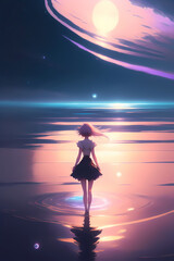 girl on the beach at sunset