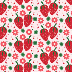 Strawberry abstract hand drawn seamless pattern on pink background 