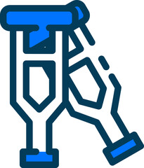 The crutches icon, symbolizing mobility aids for people with injuries to the legs or feet. The icon is commonly used to indicate the presence of medical care 