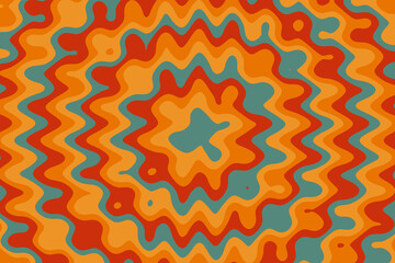 Groovy 70s retro-style background with orange, red, and blue