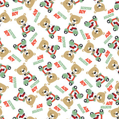 Cartoon seamless pattern of cute bear riding Scooter . Can be used for t-shirt printing, children wear fashion designs and other decoration.