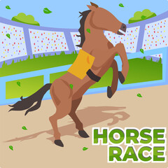 horse race. illustration of a horse in the middle of a horse racing stadium track.