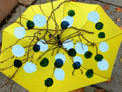 Yellow San Francisco Street Junk Umbrella with Sticks and Polka Dots