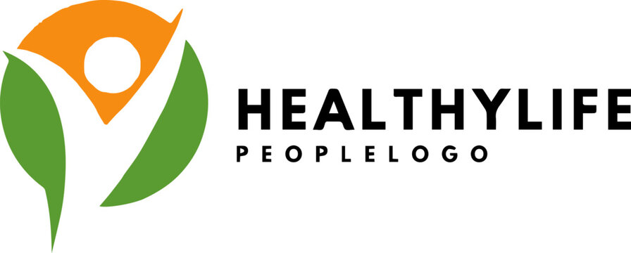 Healthy and happy people logo, Abstract round logo with happy human silhouette.