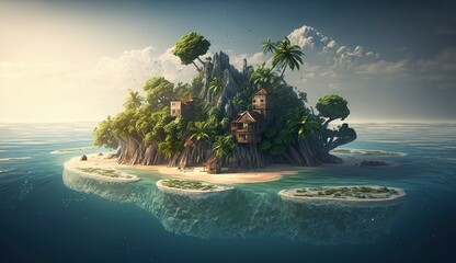 Vacation on a deserted island in the tropics, Generate Ai