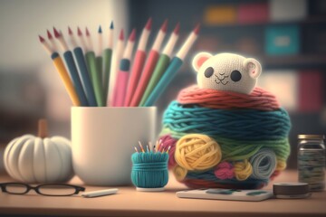 knitting art kawaii cute character school, lesson, bakc to shool