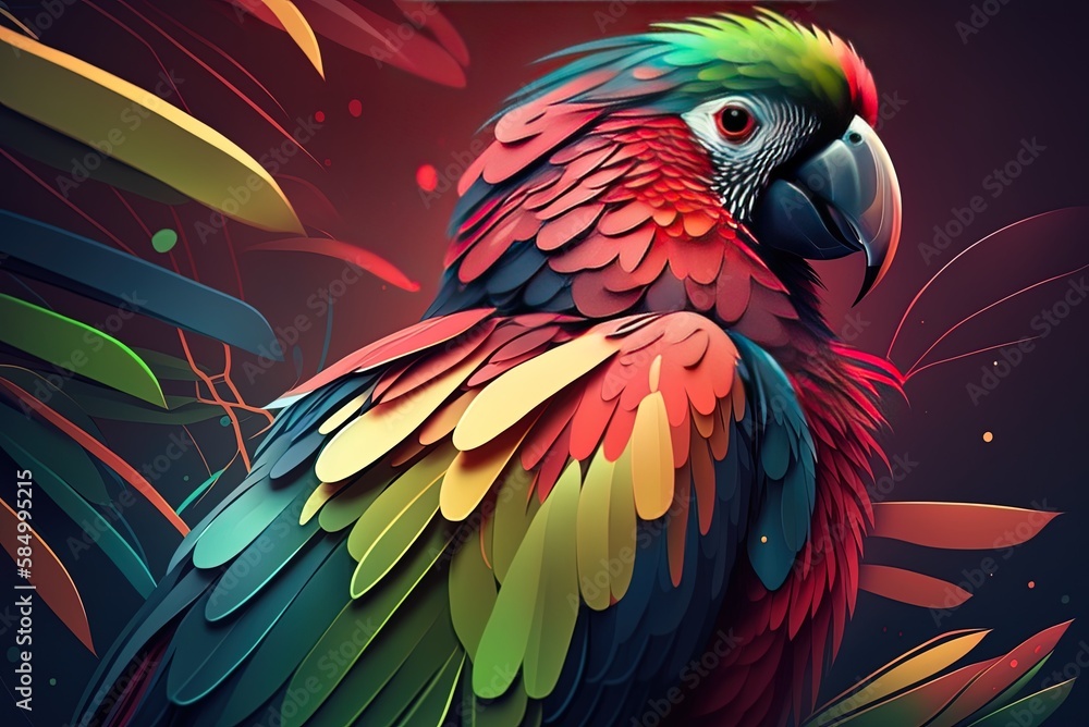 Poster beautiful close-up of a parrot against a hazy backdrop generative ai