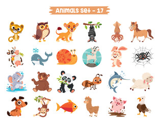 Set Of Cute Cartoon Animals