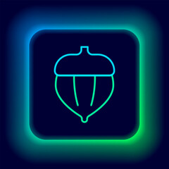 Glowing neon line Acorn icon isolated on black background. Colorful outline concept. Vector