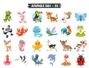 Set Of Cute Cartoon Animals
