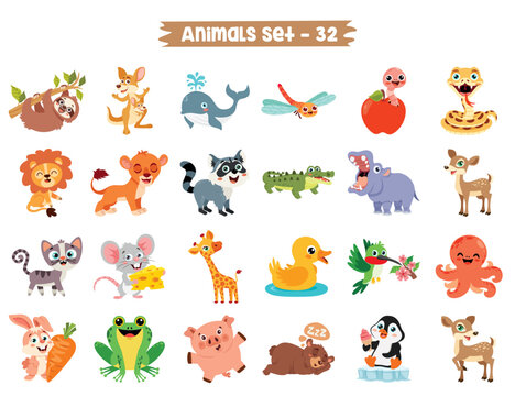 Set Of Cute Cartoon Animals