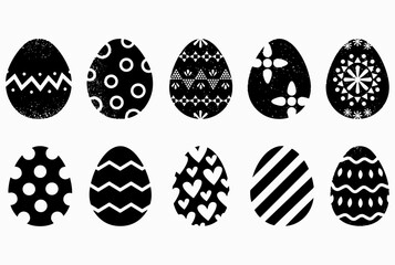 Vector set of black and white Easter eggs isolated on white background.