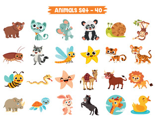 Set Of Cute Cartoon Animals