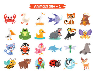 Set Of Cute Cartoon Animals