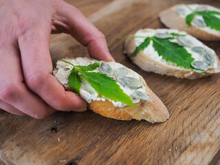 cheese bread and hemp leaf sandwich