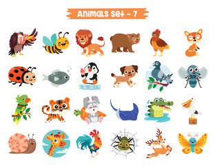 Naklejka premium Set Of Cute Cartoon Animals