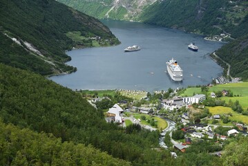 Cruise ship in norwegian fjord