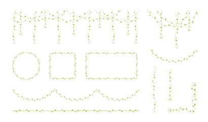 Green vines frames and borders, hanging vine curtain design, botanical elements vector illustration set © Aletheia Shade