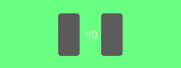 Communication between two devices. Transfer data between two gadgets using wireless networks. Horizontal image. Banner for insertion into site. 3d image. 3d rendering